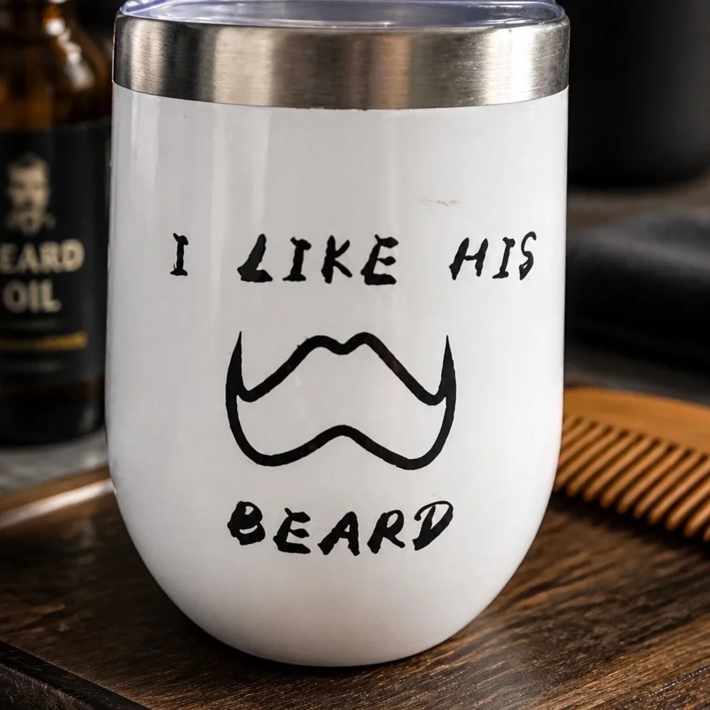 Funny Couples Wine Tumbler Set Black White 12oz With Lids His‎ Beard Her Butt